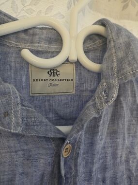 Report Collection Men's Casual Button-Down Shirt in Heathered Blue